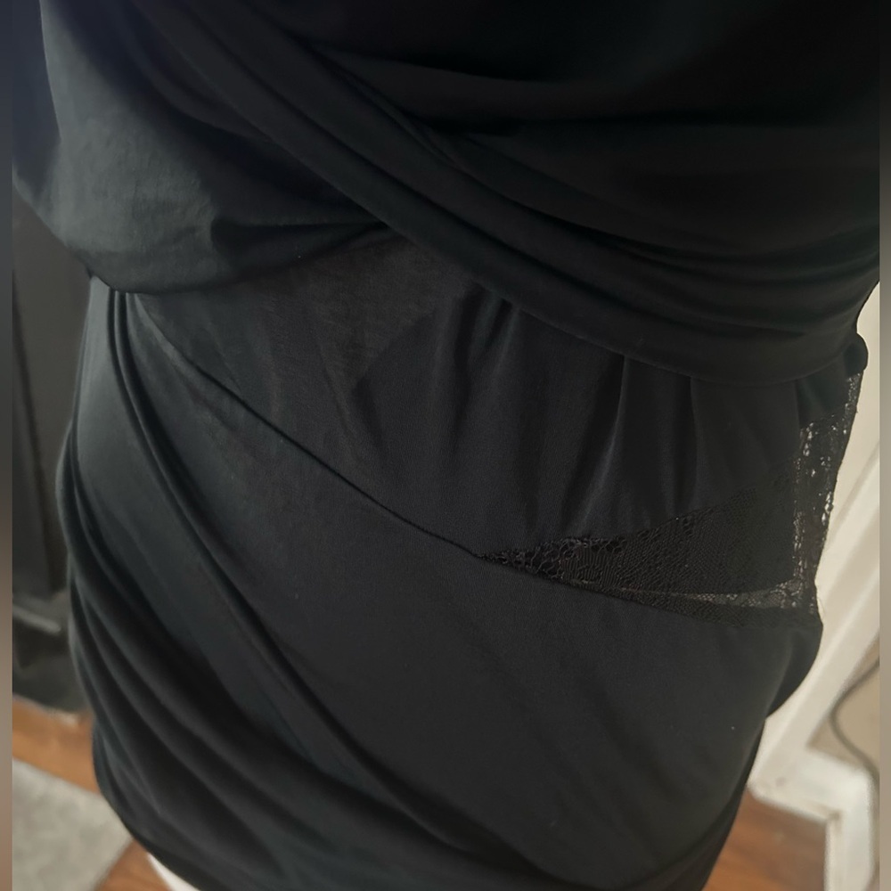 IRO Black Mini Dress Size Medium Crew Neck Cap Sleeve Lace Trim - Picture 16 of 16